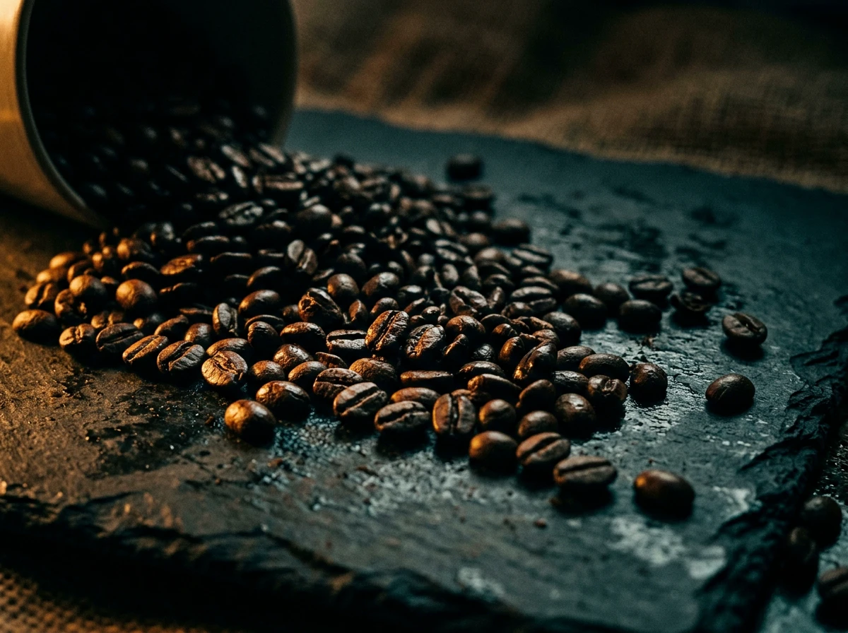 Dark roasted coffee beans